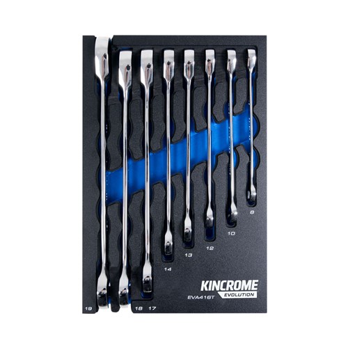 EVOLUTION 8 Piece Single Way Gear Spanners EVA Tray