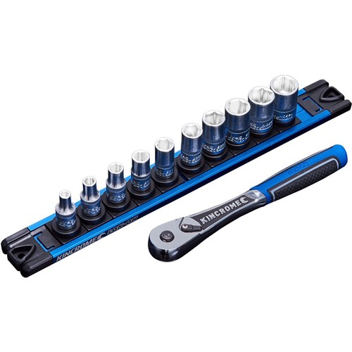 LOK-ON Socket Set Twist-Lock Rail 11 Piece 1/4 Drive - Metric