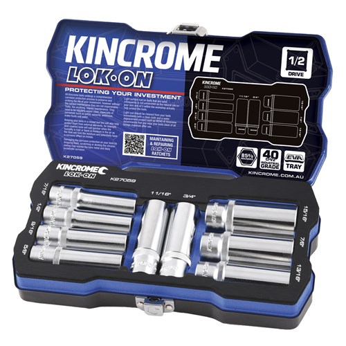 LOK-ON Socket Set 9 Piece 1/2" Drive - Imperial